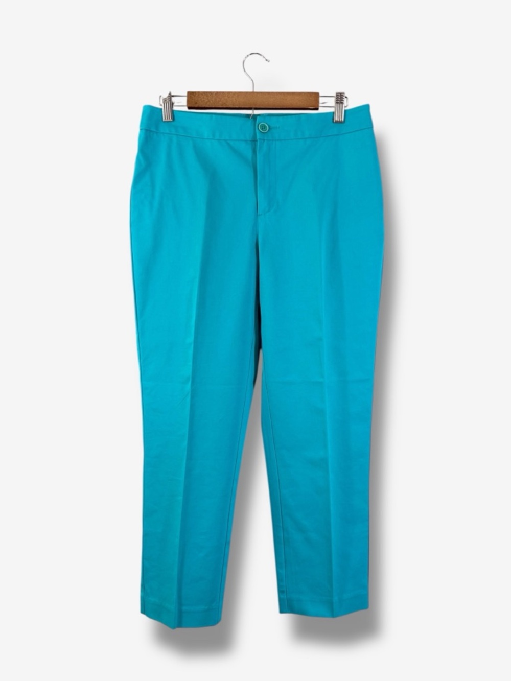 Coldwater Creek Ankle Chino Pants Size 8 Teal Blue Green Natural Fit Preppy